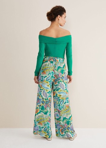 Phase Eight Paisley Wide Legs Trousers Green/Multicolor USA | 7015926-GY